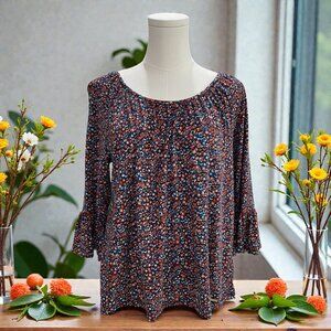 Michael Kors Floral Ruffle Sleeve Top Boho Cottagecore Romantic Fall Feminine